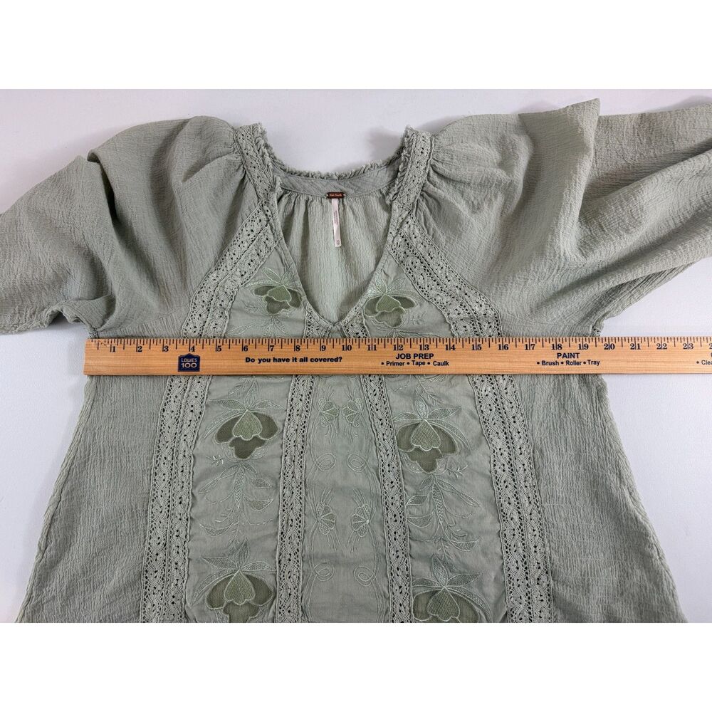 Free People Women's Sivan Embroidered Blouse Moss Green Long Sleeve Size XS - Picture 8 of 12